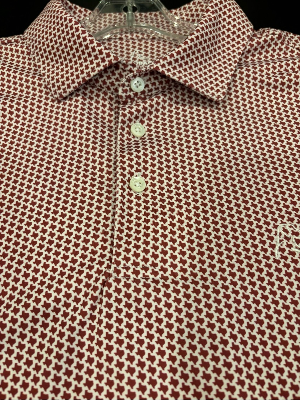 Rhoback Don’t Mess Texas State Micro Print Golf Polo Maroon White Mens XL - Picture 6 of 14